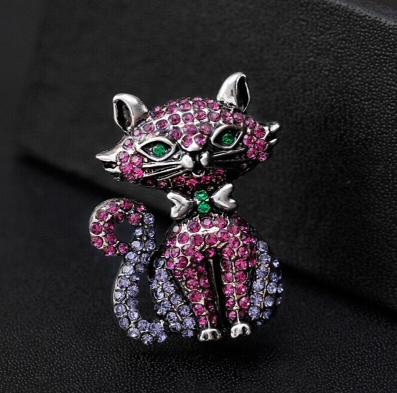 NEW ARRIVAL Full Rhinestone Cat Brooches for Women Lovely Cat Etsy