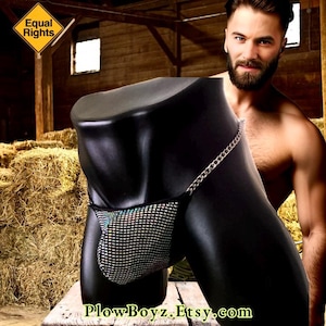 Mens Comfort Stretch Knit Groin Pouch, Chain Waist, G-string Style