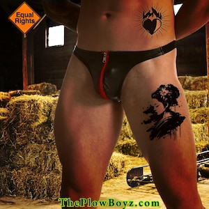 Mens Zipper Thong, Mens Black Faux Leather Underwear, Low Waist Male Jock With Zipper