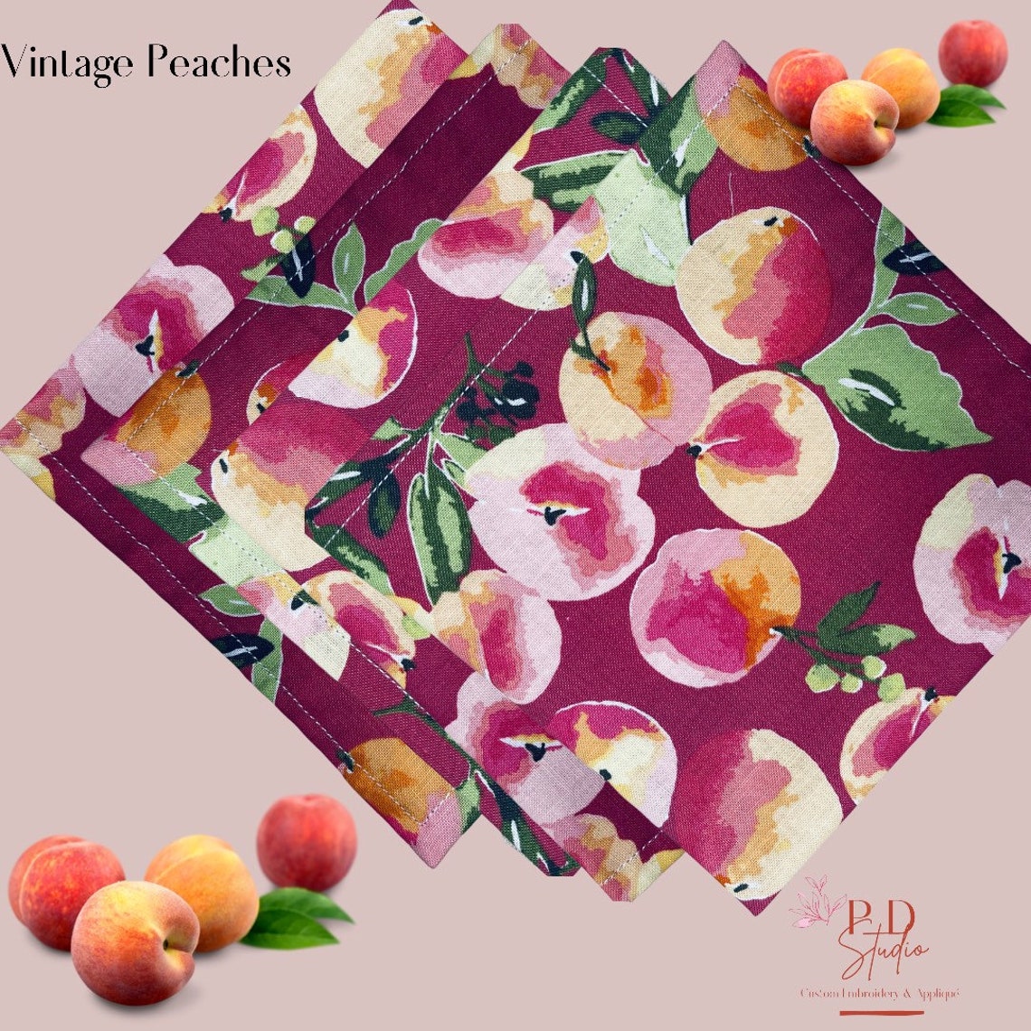 Vintage Peaches Napkins set of four Etsy
