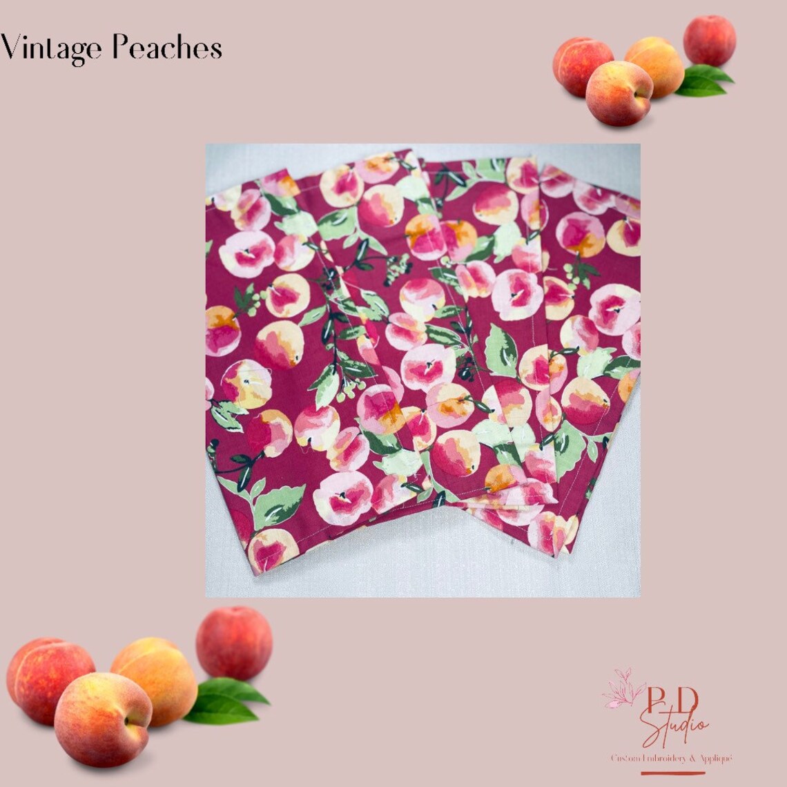 Vintage Peaches Napkins set of four Etsy