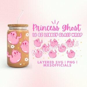 16oz Glass Wrap Cute Ghost, Pink Halloween Glass Wrap, Preppy SVG Cup Wrap Cricut, Libbey Cute SVG cut file, Pink Kawaii Ghost Cup Design
