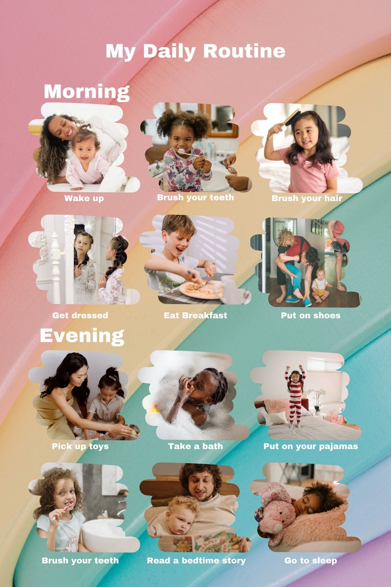 Toddler Routine Chart Poster Morning and Evening. Instant Download PDF ...