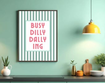 Fun Dilly Dally Wall Art, Vintage Prints, Busy Dilly Dallying, Digital Prints, Dopamine Decor, Bright, Funky Art Printable, Mint Green, Pink