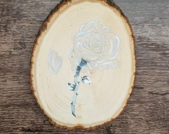 Fragile | Gouache and Ink Original Handpainted Wood Round | Glass Rose Collection