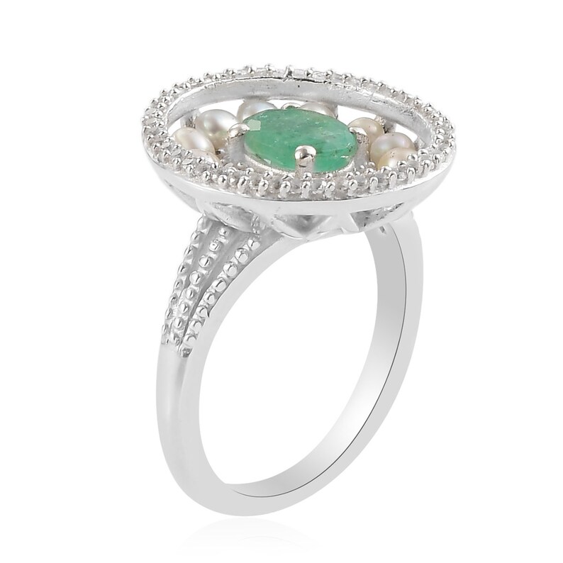 1.25 ctw AA Kagem Zambian Emerald and Multi Gemstone Ring in Platinum Over Sterling Silver Emerald Jewelry Emerald Gemstone Gift For Her