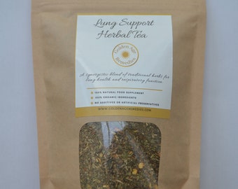 Tisana per il supporto polmonare 75 g (100% biologica): una miscela sinergica di erbe tradizionali per la salute dei polmoni e la funzionalità respiratoria.