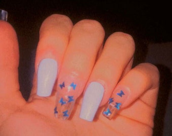 Blue Butterfly Nails Etsy blue butterfly nails etsy