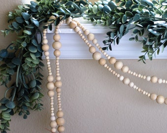 Wood Bead Garland, Scandinavian Garland, Natural Fall Garland, European Farmhouse Decor, Thanksgiving Table Decor, Christmas Garland