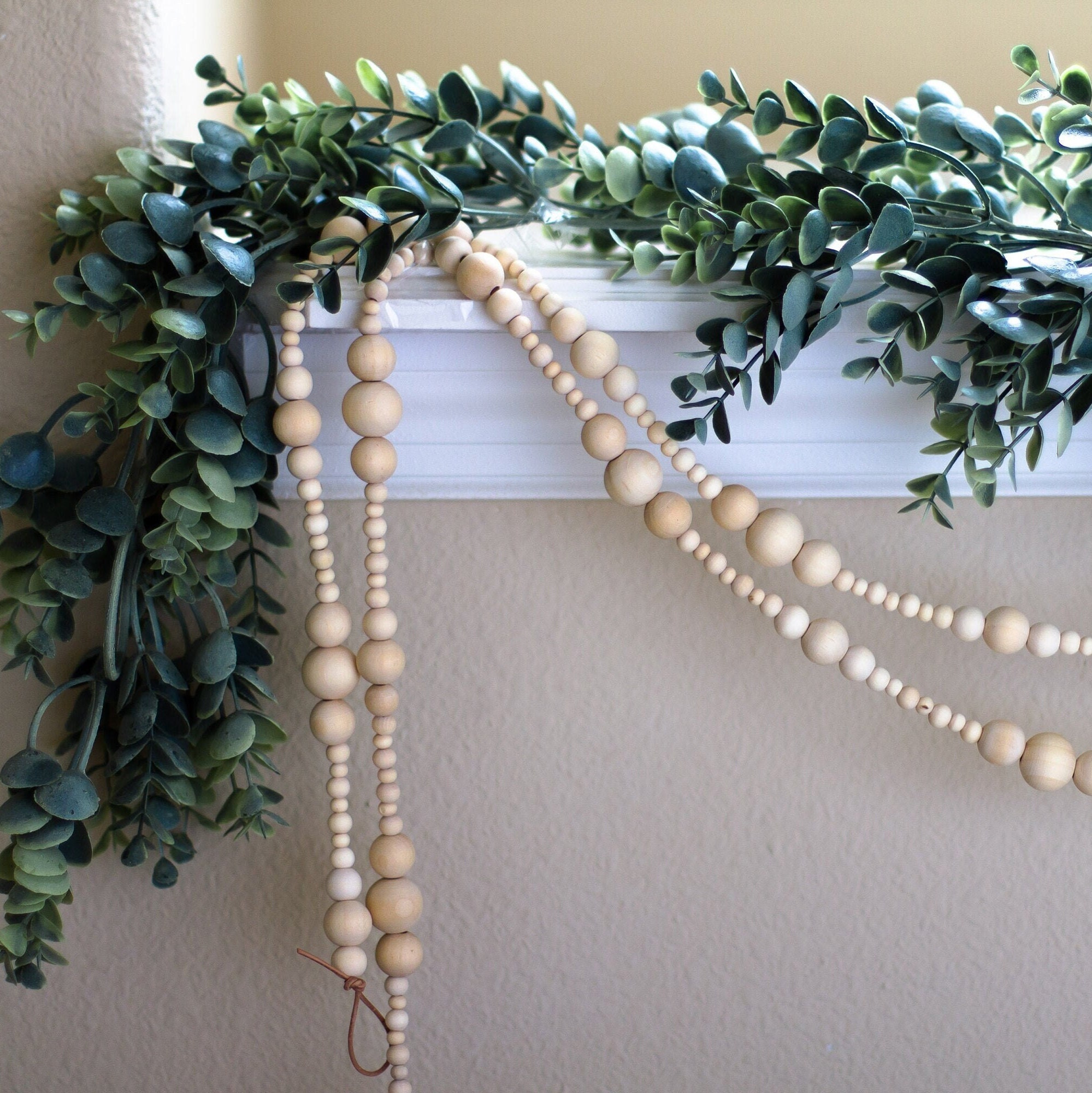 Wood Bead Christmas Garland - for Rustic, Natural, Scandinavian, Country,  or Farmhouse Decorations 3 Garlands 27 Feet Total by Factory Direct Craft