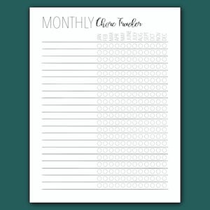 Monthly Chore Tracker, Household Chore Tracker, Monthly Chore Chart, Household Chore Planner, Home Maintenance  Planner, Monthly Planner