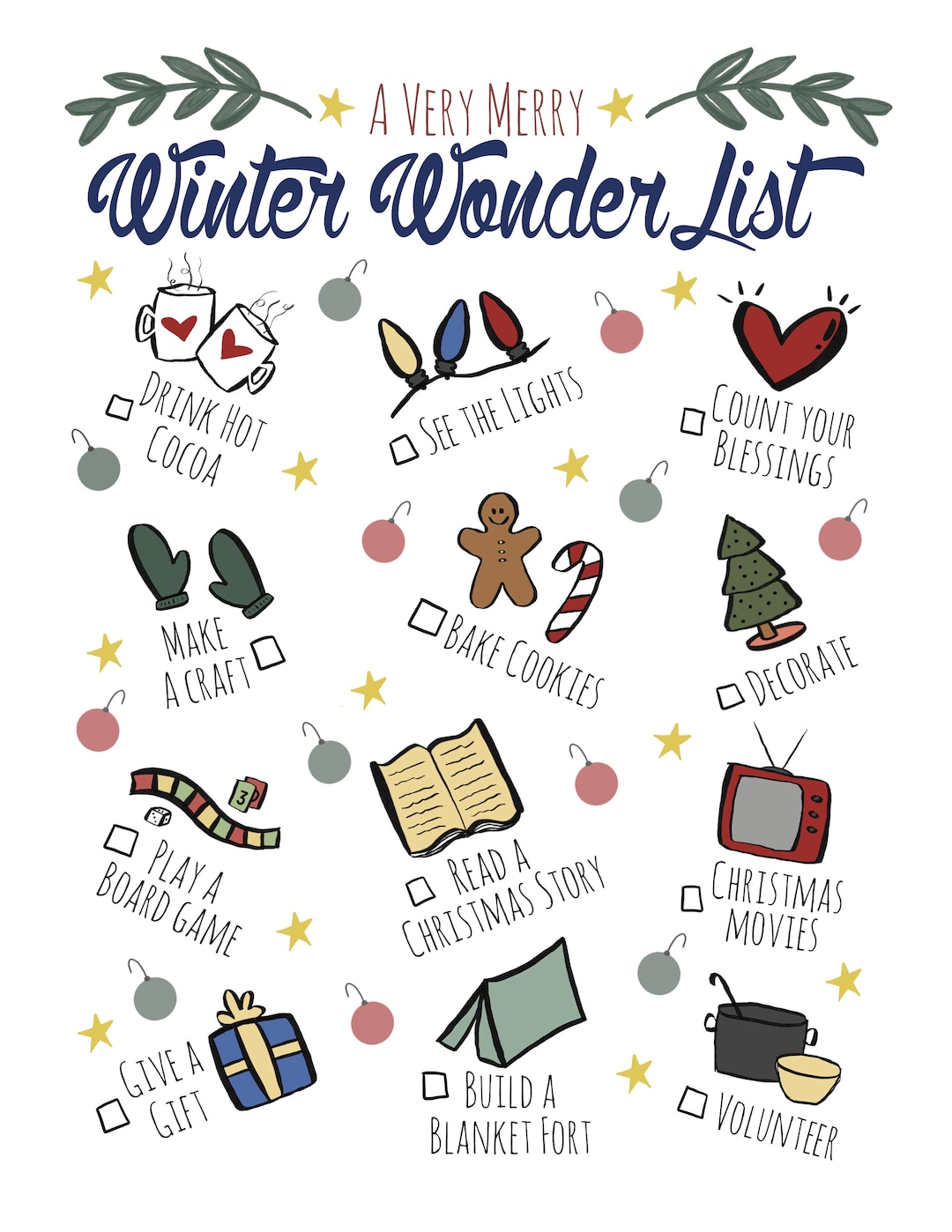 Winter Wonderlist, Christmas Bucket List Printable, Family Christmas, Holiday Activity, to Do ...