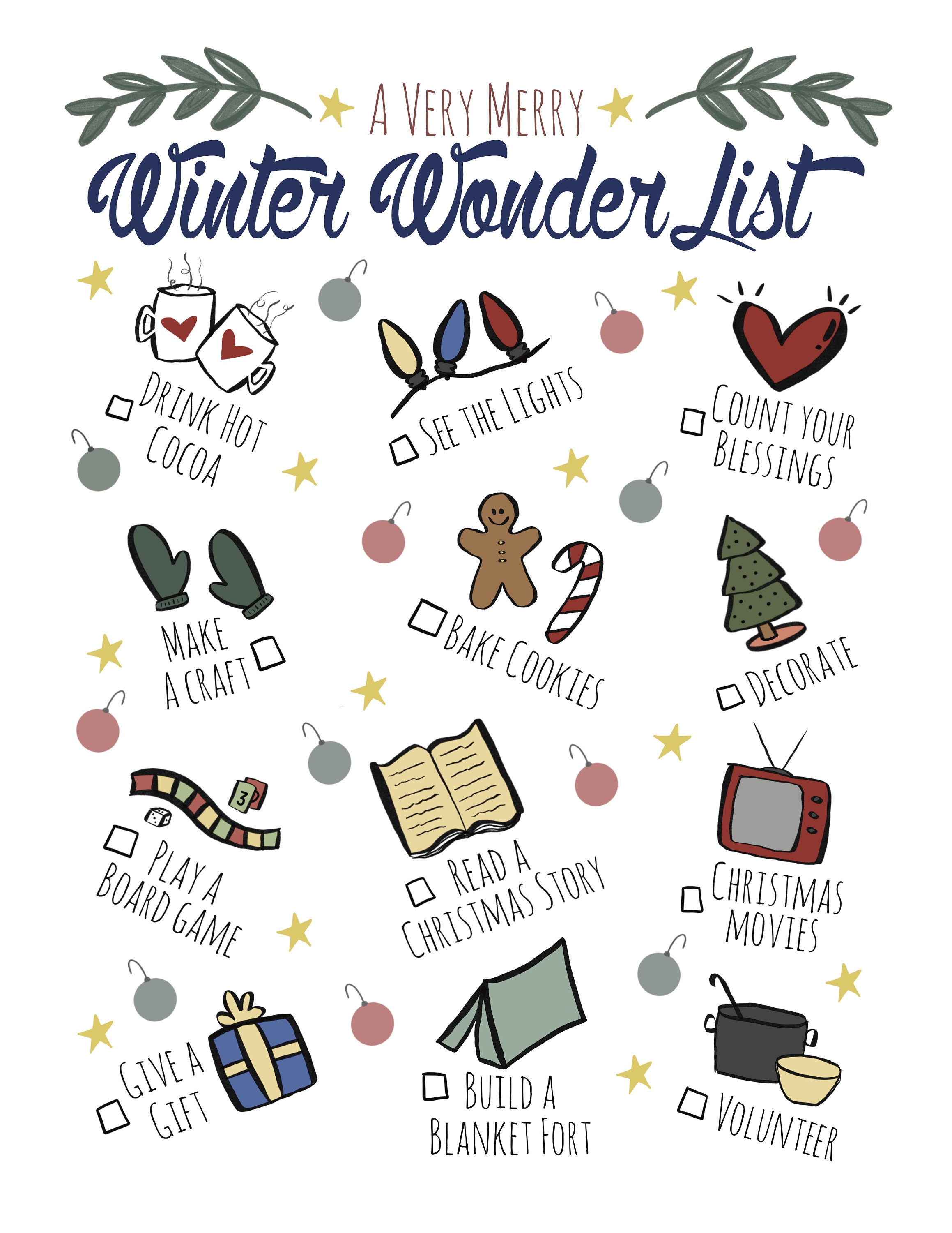 Winter Wonderlist, Christmas Bucket List Printable, Family Christmas