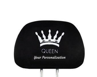 Personalized Gift Customized QUEEN Crown Logo for Women Auto Truck SUV Car Seat Headrest Cover 1 Piece Black