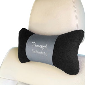 Personalized Monogram Car Seat Neck Pillow Cushion with Neck Pain Relief For Car Comfort Driving Ergonomic Car Neck Pillow Black and Grey