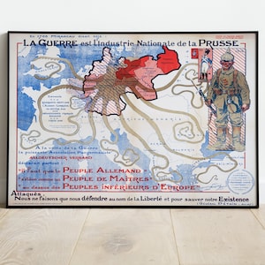 War is the National Industry of Preußen, 1917 - Französische Anti-Deutsche Weltkriegs-Eins (Überzeugende Landkarte) Propaganda Poster/Aufkleber