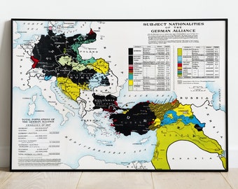 Subject Nationalities of the German Alliance, 1917 - British Anti-German World War One (Persuasive Map) Propaganda Poster/Sticker