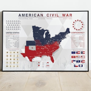 Der amerikanische Bürgerkrieg - Landkarte Druck