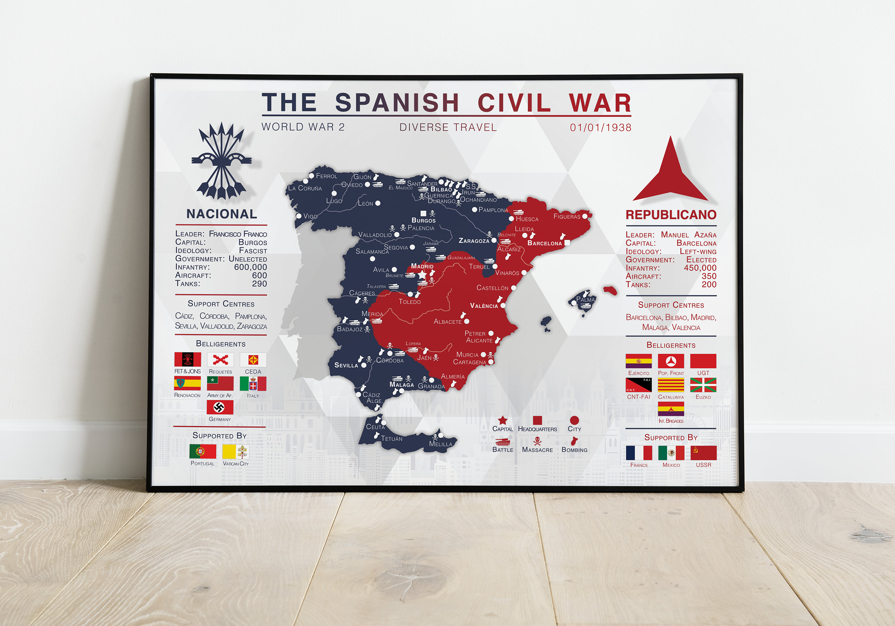 The Spanish Civil War Map Print | Etsy
