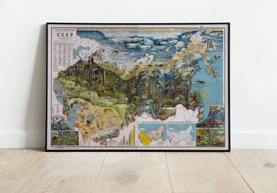 USSR Zoogeographical Pictorial Map - 1928 Soviet Russian Language