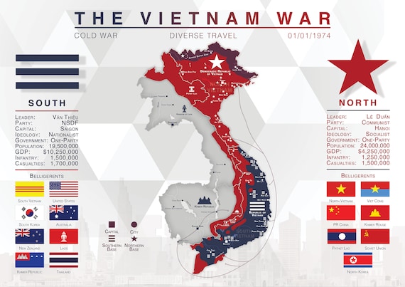 Vietnam War 南北ベトナム分断地図 真鍮プレート The Vietnam War (1974) - Cold War Map/sticker Print - Etsy