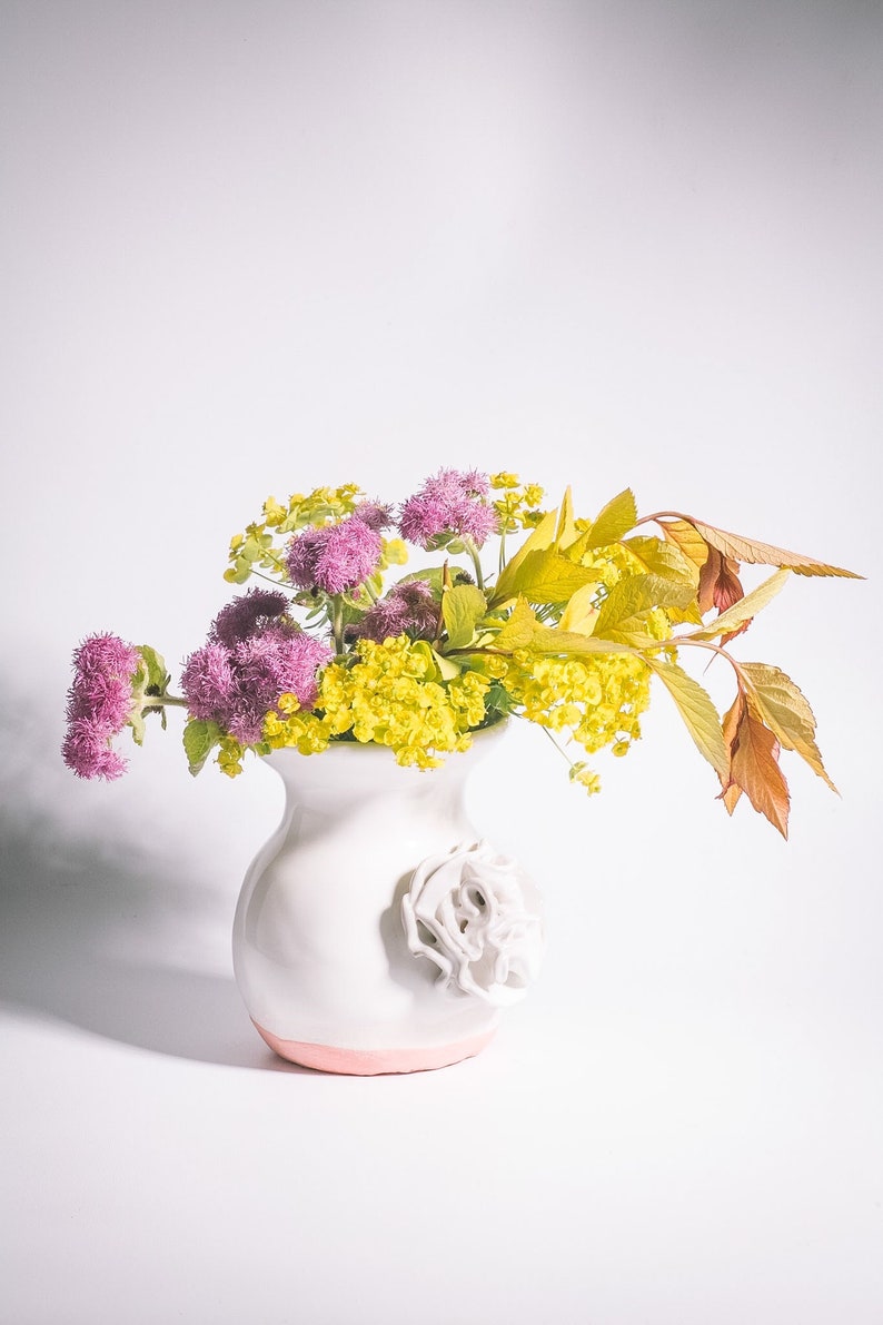 Handmade Porcelain Flower Vase with Peony Flower Sculpture image 1