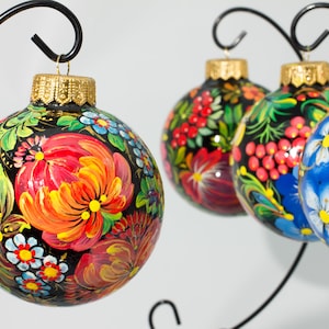 Ornamenti natalizi in vetro, decorazioni per l&#39;albero di Natale, pittura Petrykivka, palle di Natale dipinte a mano, ornamenti natalizi in vetro