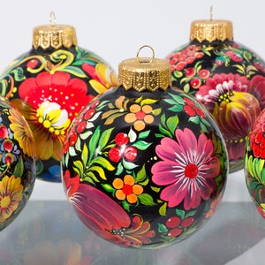 Hand painted balls, glass christmas balls, Red with Flowers, custom Baubles, botanical christmas, Glass Ball Christmas, christmas ornament