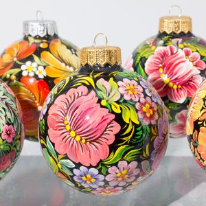 Ornamenti natalizi in vetro, decorazioni per l&#39;albero di Natale, pittura Petrykivka, palline di Natale dipinte a mano, vetro di ornamenti natalizi