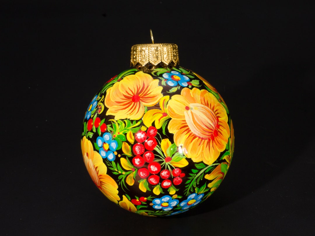 Xmas Floral Decor, Glass Ball Christmas, Hand Painted Christmas