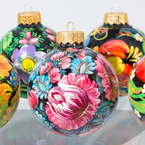 Ornamenti natalizi in vetro, decorazioni per l&#39;albero di Natale, pittura Petrykivka, palle di Natale dipinte a mano, ornamenti natalizi in vetro