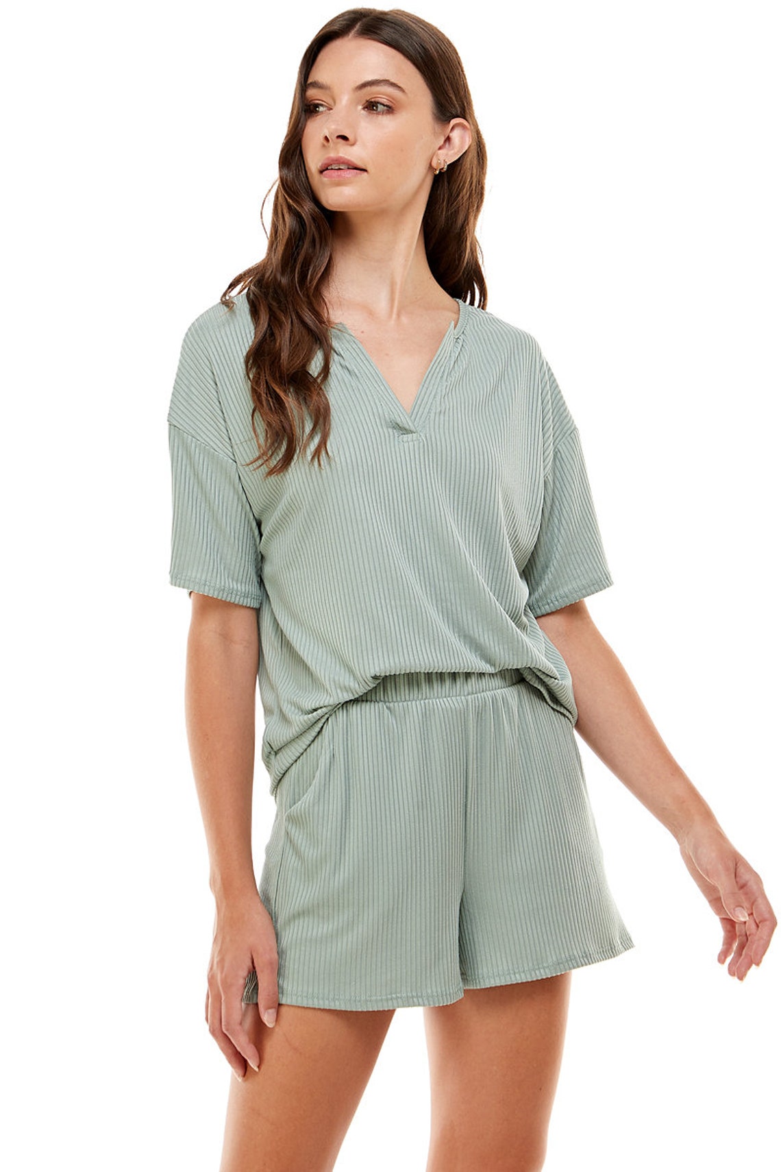 Women's Ribbed Knit Pajama Sets Short Sleeve Top and | Etsy