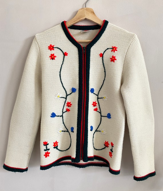 Vintage woolen knitted Austrian sweater with embr… - image 2