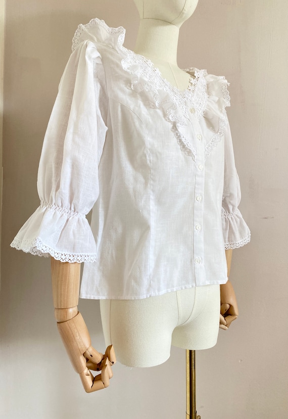 Vintage 1980s cotton ruffle blouse size xs- vinta… - image 6