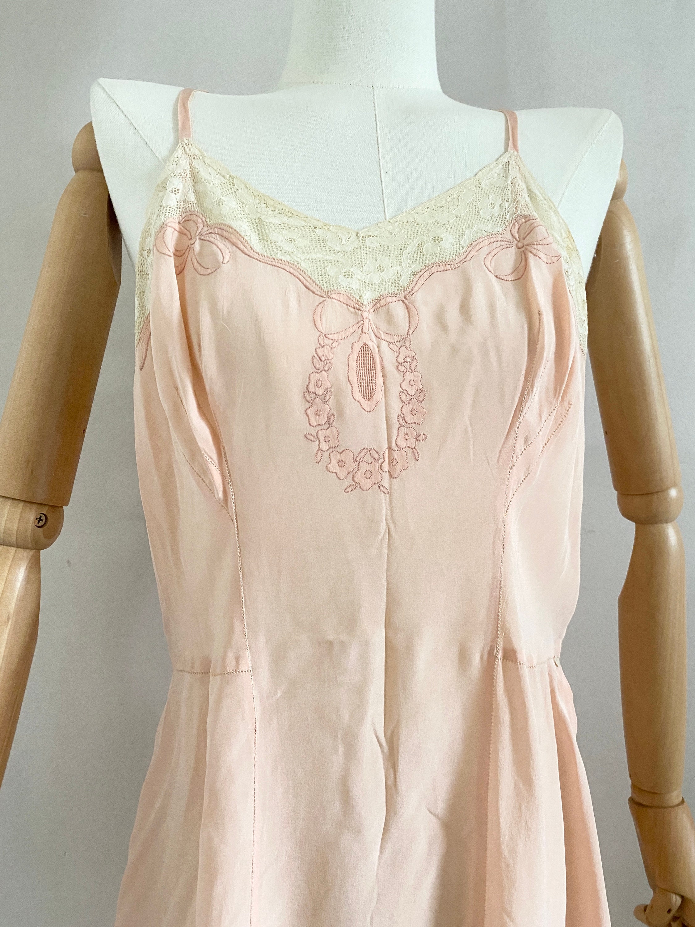 Vintage 40s Silk Pink Slipdress 1940s Lace Pastel Nightgown - Etsy