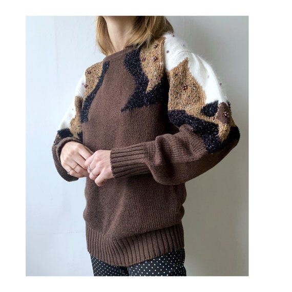 Brown vintage angora glitter lurex sweater - vinta