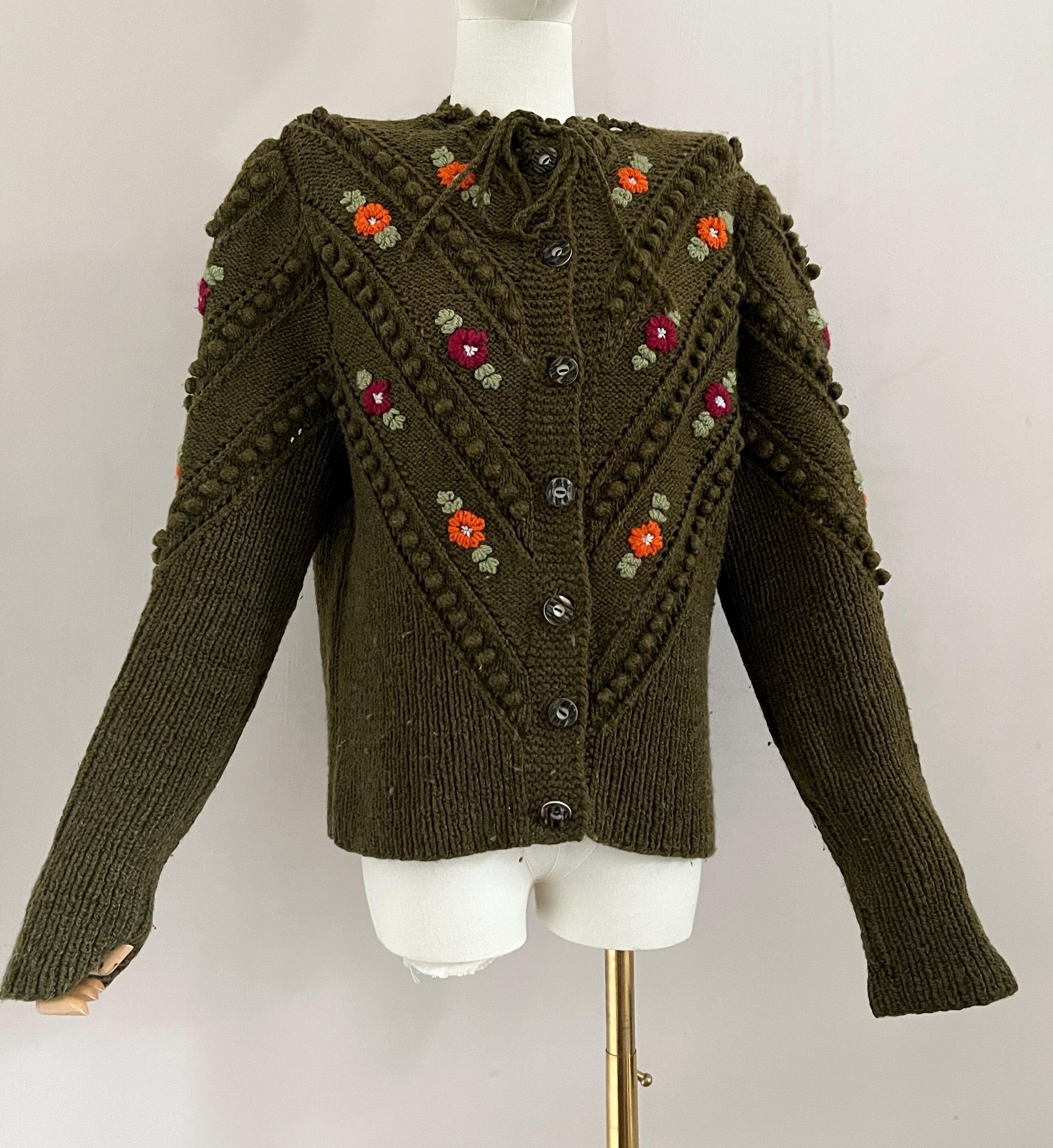 Vintage 1980s Austrian Wool Cardigan With Embroidered Vintage 1980s Austrian Wool Cardigan With Embroidered