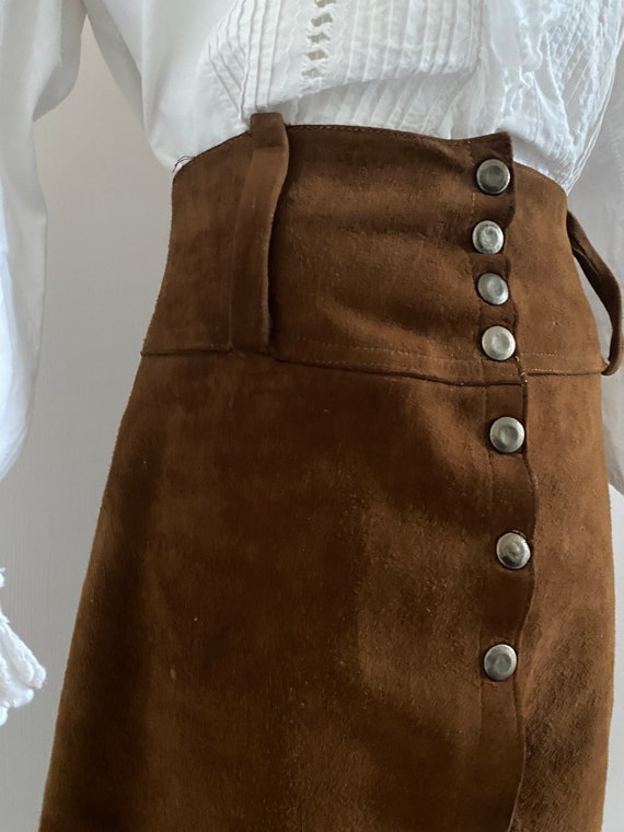 Vintage 60 brown suede midi skirt - 1960s leather… - image 3