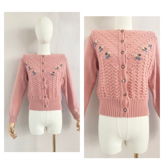 Vintage 80s Austrian Folk Wool Cardigan 1980s Old Pink - Etsy