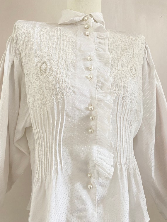 Pull Vintage René Derhy Femme - Blanc - Coton - Manches Courtes - Taille L - Années 80