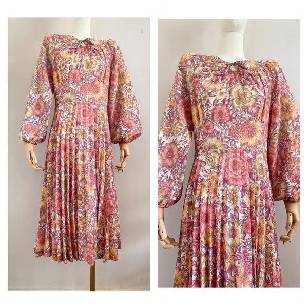 Vintage 1970s pink floral plissé midi dress - vintage 70s vintage floral midi dress - vintage 70s bohemian summer dress - vintage 70s dress