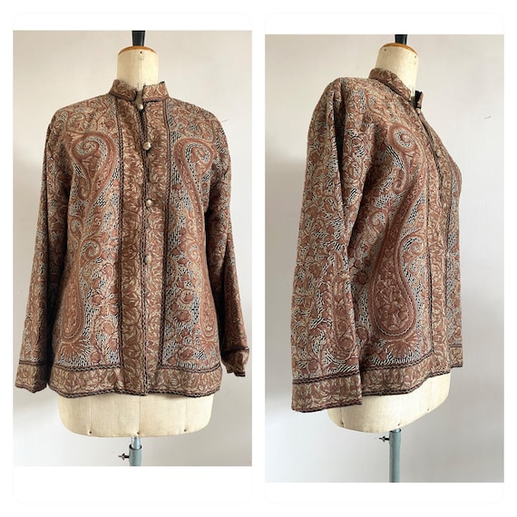 Vintage 1970s vintage brown fully embroidered jacket- vintage 1970s embroidered coat - vintage paisley printed jacket - vintage 70s coat