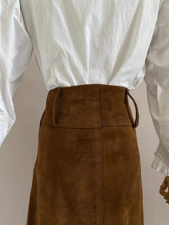 Vintage 60 brown suede midi skirt - 1960s leather… - image 7