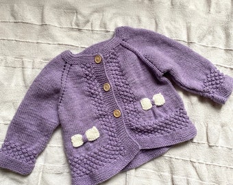 Vintage 80s purple knitted kids cardigan - vintage girls cardigan - vintage knitted girls cardigan - vintage woolen girls cardigan