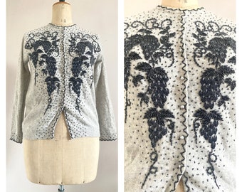 Vintage jaren '80 doet jaren '50 lamswol kralen vest maat m - vintage jaren '50 vest - vintage grijs vest - 1950 vintage vest