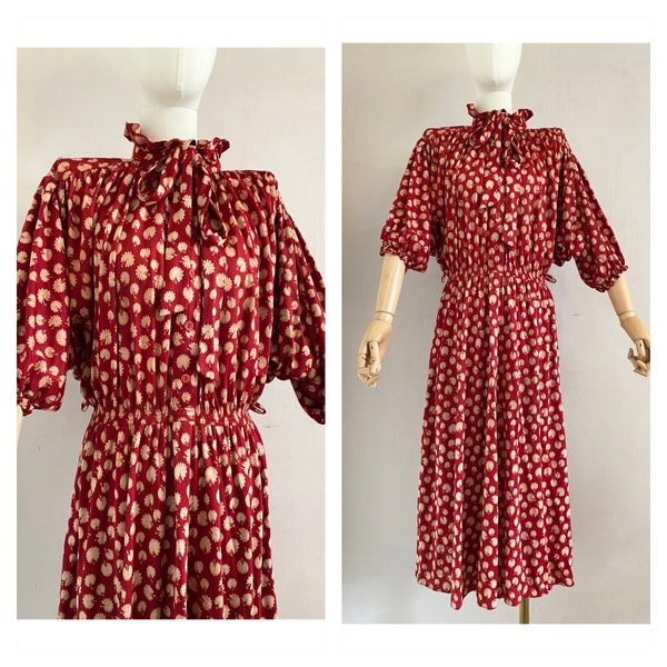Vintage 70s Betty Barclay dress - 1970s red white floral midi robe with ruffles