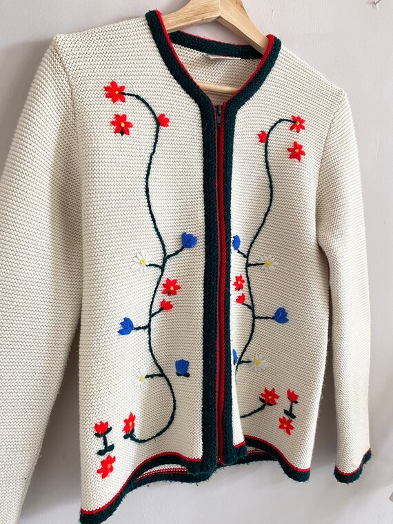 Vintage woolen knitted Austrian sweater with embr… - image 3