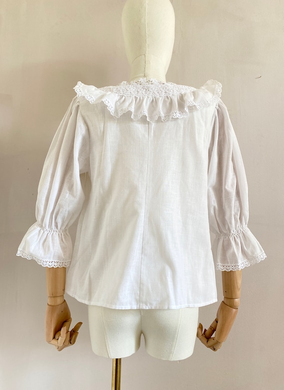 Vintage 1980s cotton ruffle blouse size xs- vinta… - image 8