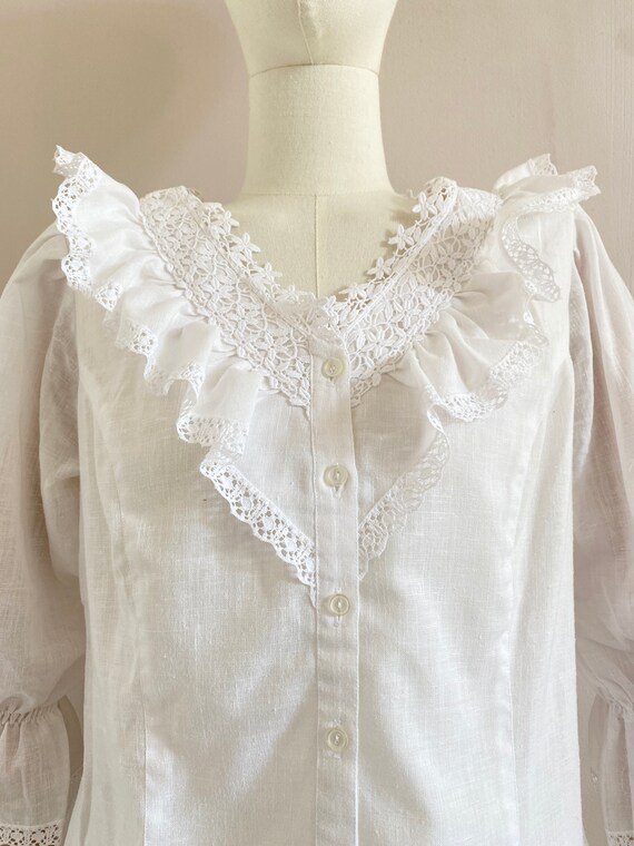 Vintage 1980s cotton ruffle blouse size xs- vinta… - image 4