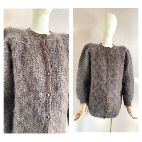 vintage 1980s grey mohair wool cardigan - vintage 80s mohair vest - 80s wool cardigan - grey wool cardigan